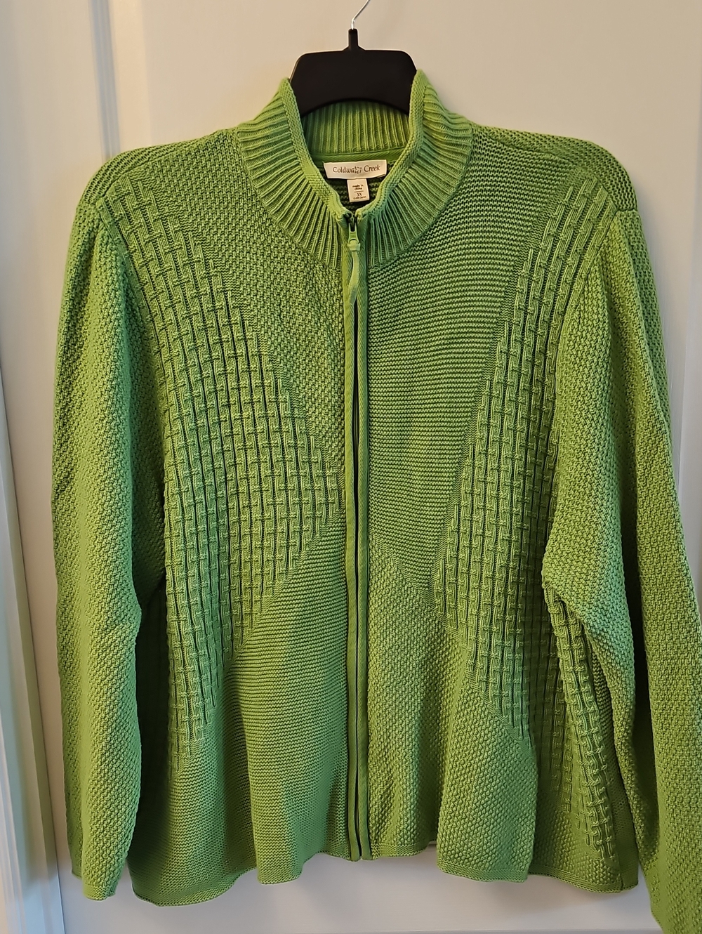 Coldwater Creek Bright Green Zip-Up Knit Cardigan